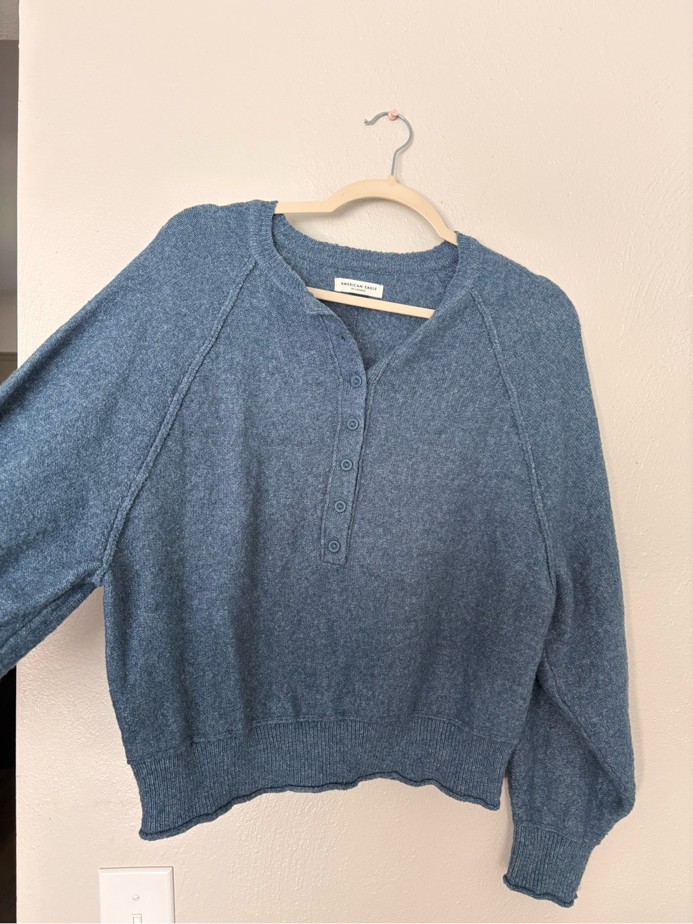 American Eagle Lounge Blue Button-Front Henley Sweater
